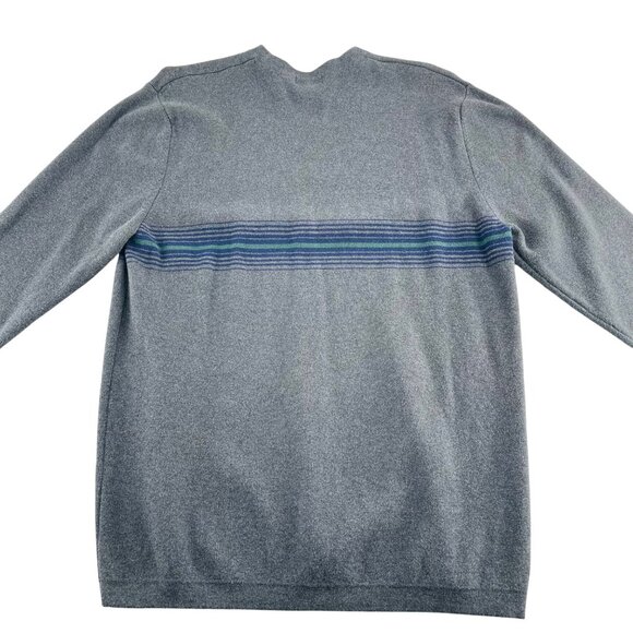 Cherokee Mens XL Gray Cotton Sweater With Blue/Green Stripe Pattern Y2k - Picture 4 of 4